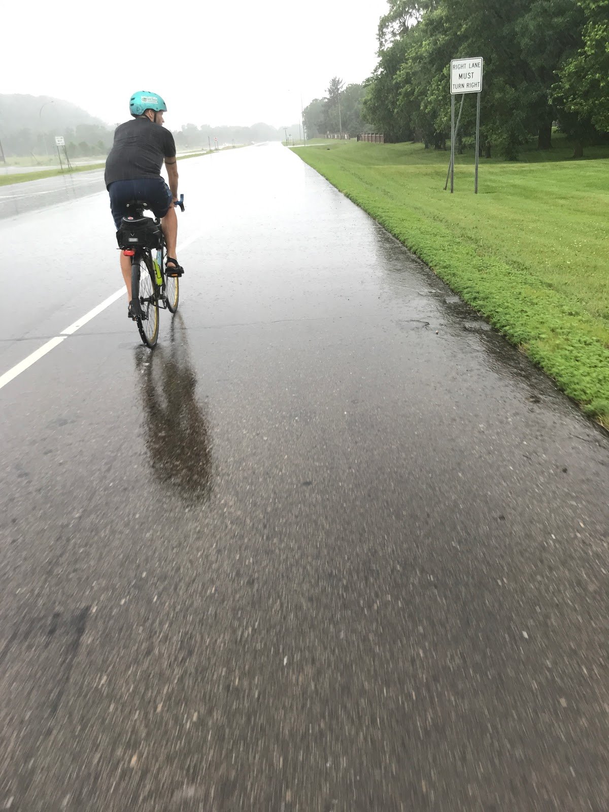 Rainy weather scene during Day 2 cycling through Red Wing area
